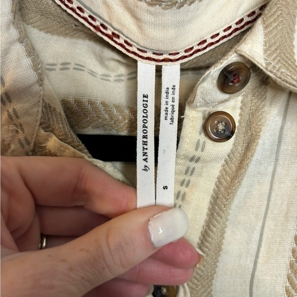 Anthropologie Delphine Textured Button Front Tunic Neutral Size Small - Picture 7 of 13